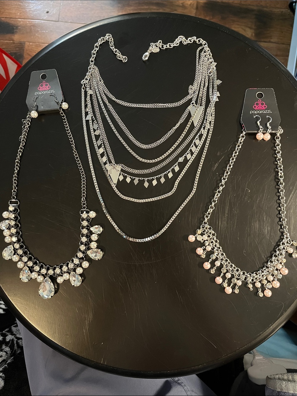 paparazzi Silver Multi-Layer & Pearl Accent Necklace Set